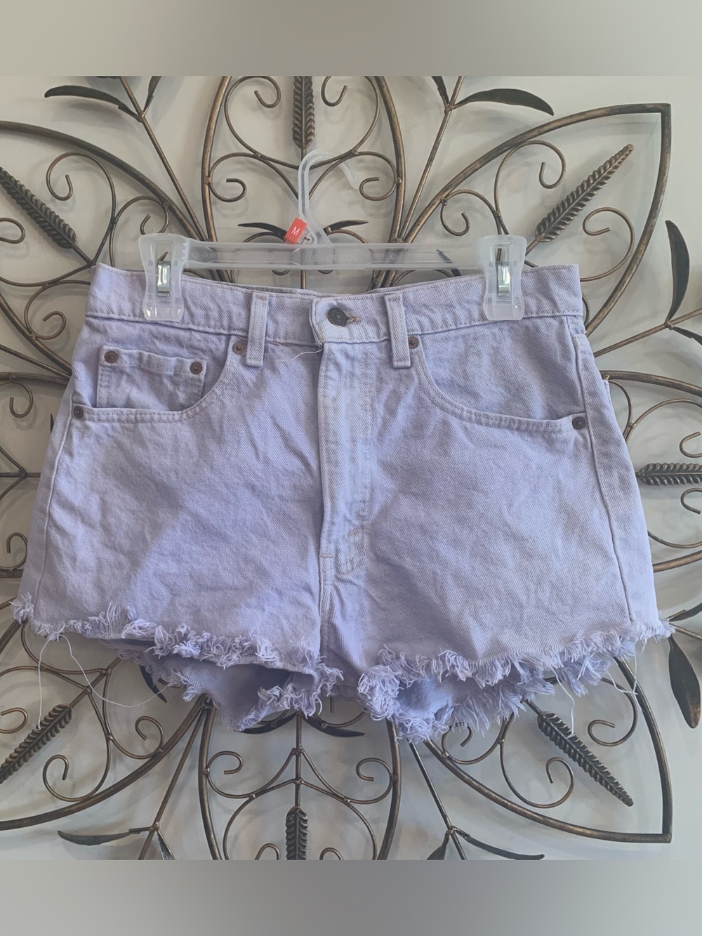 Vintage Levi's Lavender Frayed Hem Denim Shorts Made in USA